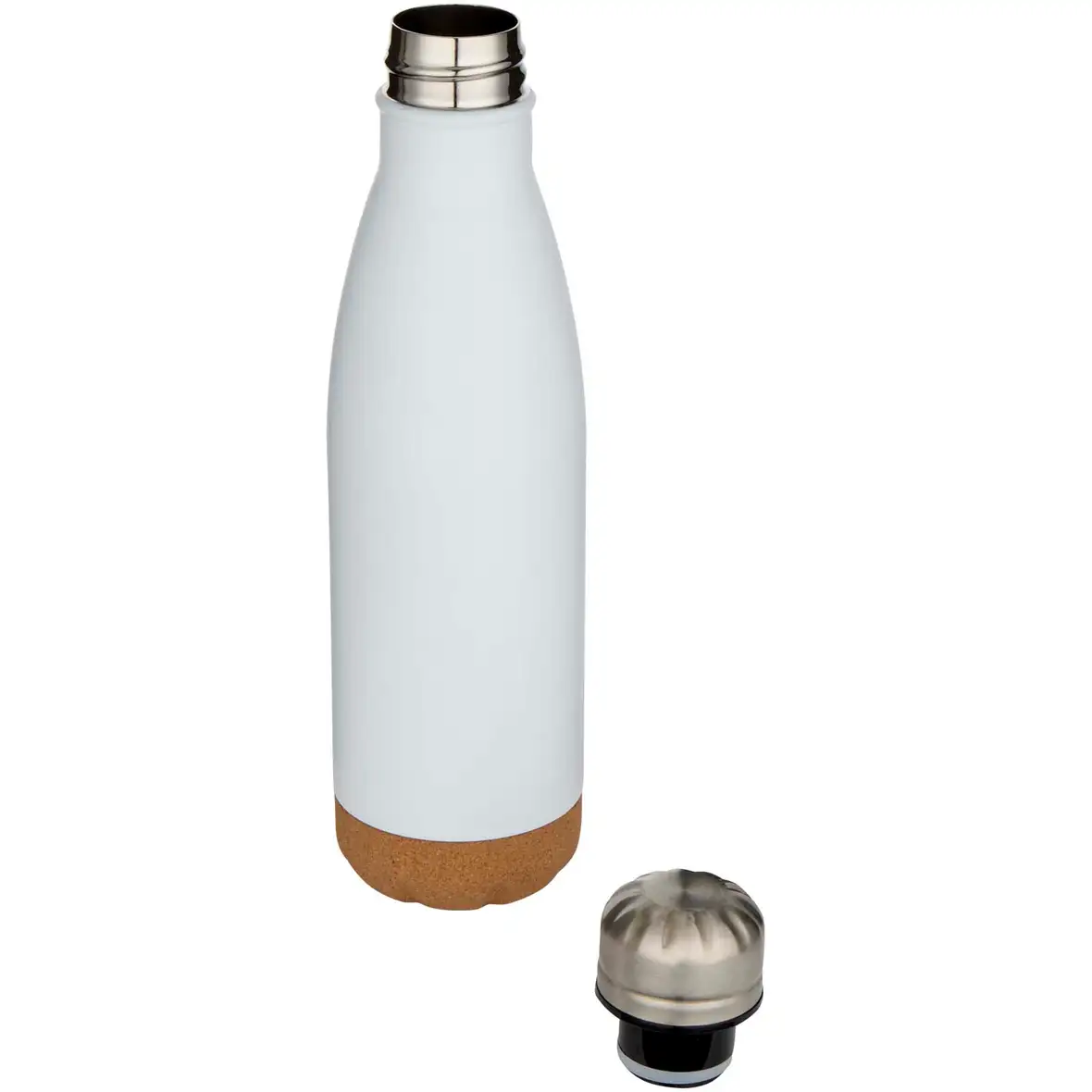 500 ml doppelwandige, vakuumisolierte Trinkflasche aus Edelstahl mit Korkdetails – Ansicht 3