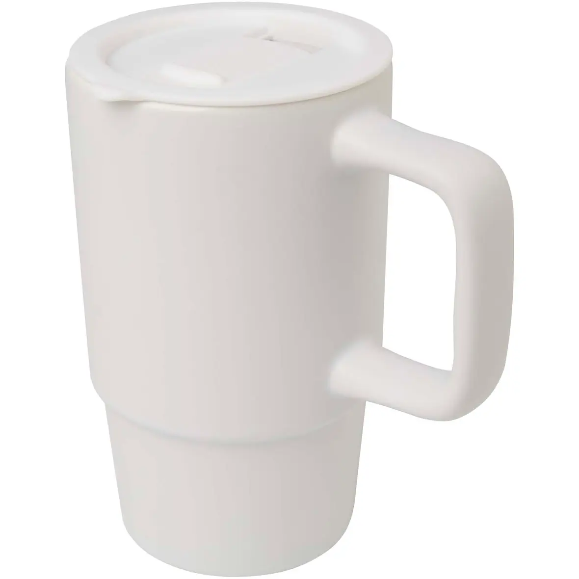 450 ml Keramiktasse mit Kunststoffdeckel – Werbeartikel mit Logo bedrucken