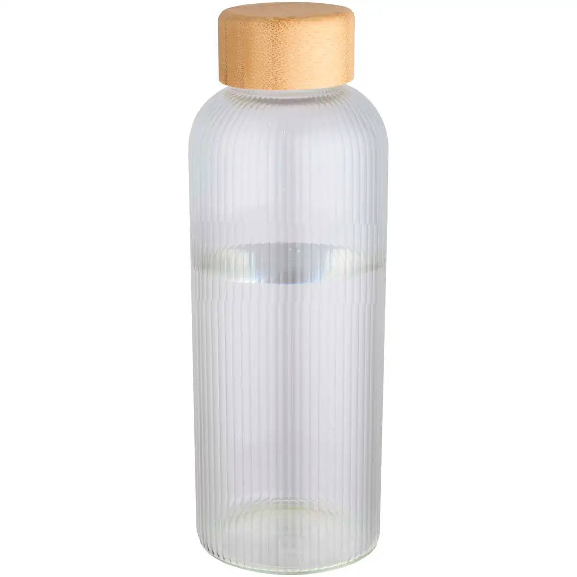 650 ml einwandige Trinkflasche aus Borosilikatglas mit Bambusdeckel – Ansicht 1