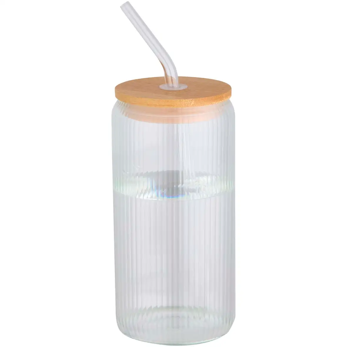 500 ml einwandiges Glas aus Borosilikatglas mit Bambusdeckel – Ansicht 1