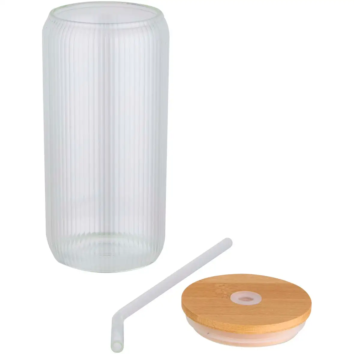 500 ml einwandiges Glas aus Borosilikatglas mit Bambusdeckel – Ansicht 3