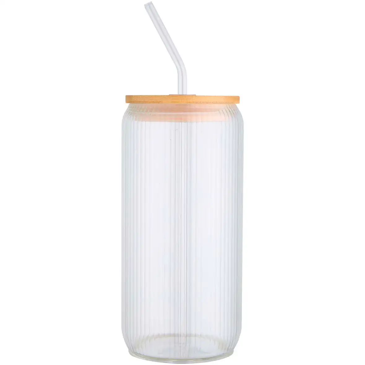 500 ml einwandiges Glas aus Borosilikatglas mit Bambusdeckel – Ansicht 2