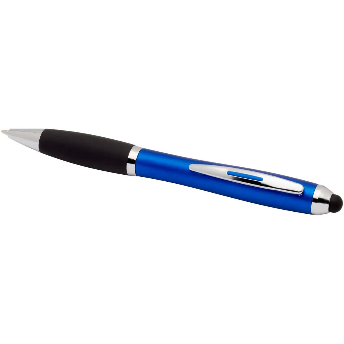 Stylus Kugelschreiber aus recyceltem Kunststoff mit farbigem Schaft und schwarzem Griff (blaue Tinte) – Ansicht 4
