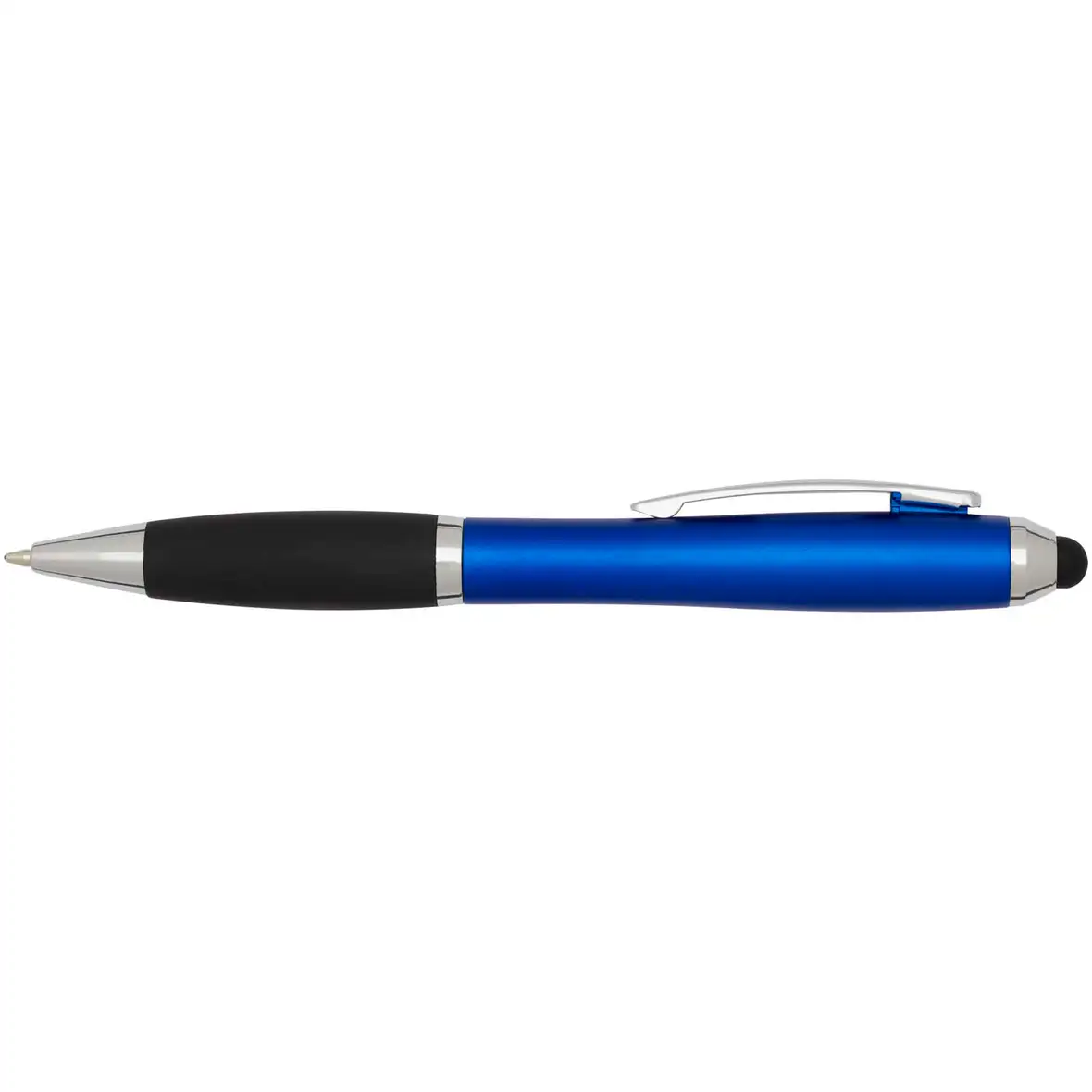 Stylus Kugelschreiber aus recyceltem Kunststoff mit farbigem Schaft und schwarzem Griff (blaue Tinte) – Ansicht 2