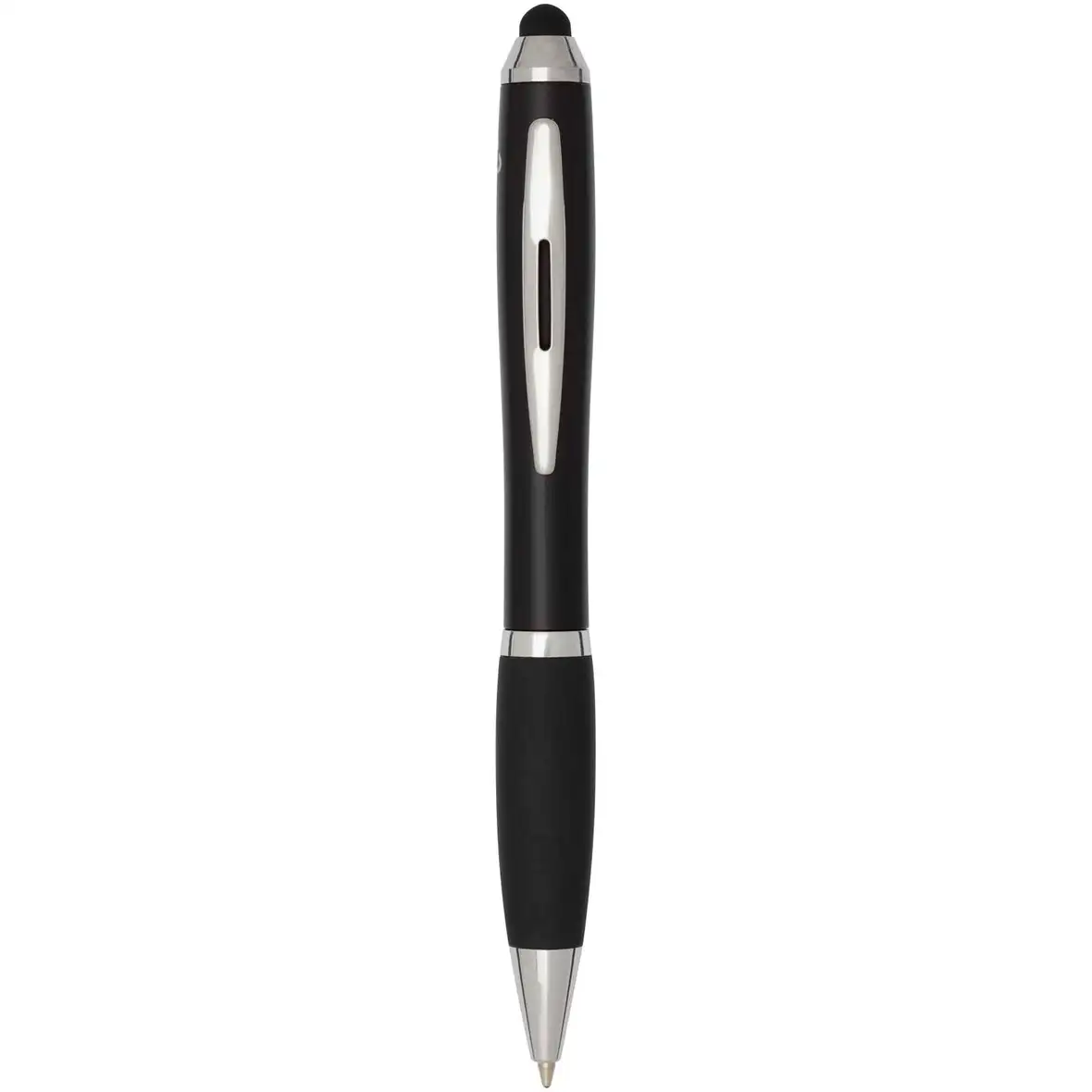 Stylus Kugelschreiber aus recyceltem Kunststoff mit farbigem Schaft und schwarzem Griff (blaue Tinte) – Ansicht 9