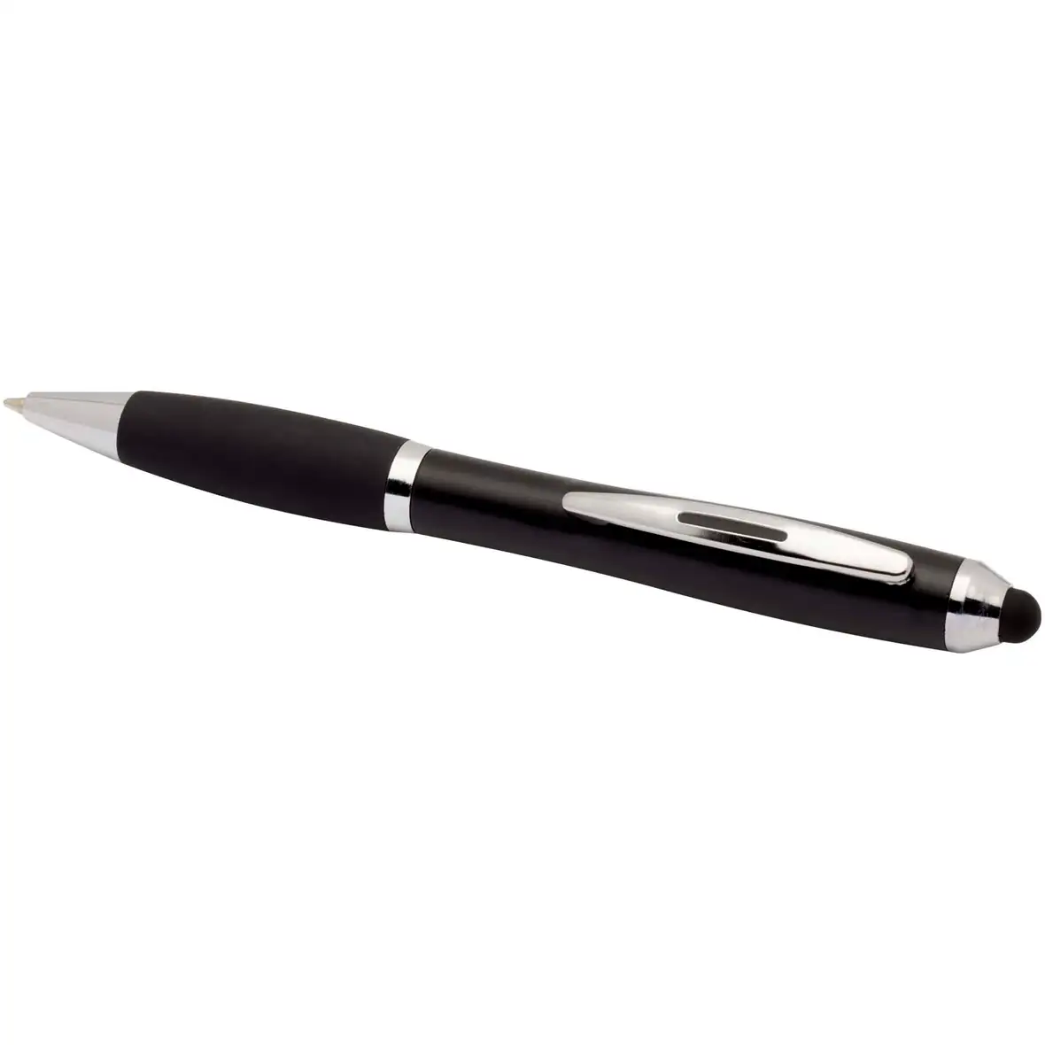 Stylus Kugelschreiber aus recyceltem Kunststoff mit farbigem Schaft und schwarzem Griff (blaue Tinte) – Ansicht 12