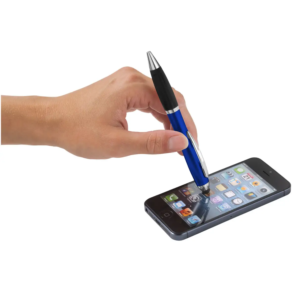 Stylus Kugelschreiber farbig mit schwarzem Griff (blaue Mine) – Ansicht 6