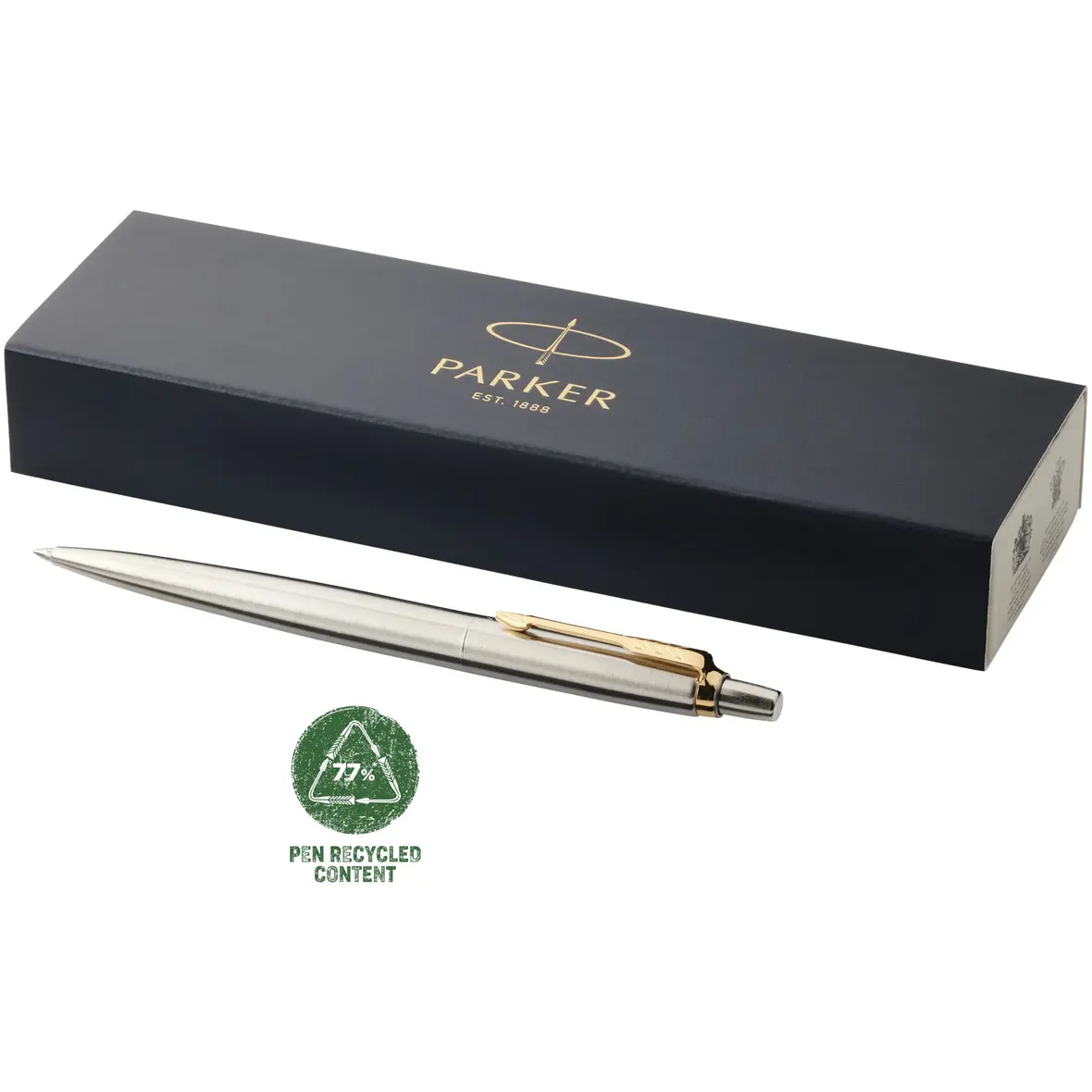Parker Jotter Edelstahl Kugelschreiber (blaue Mine) – Werbeartikel mit Logo bedrucken