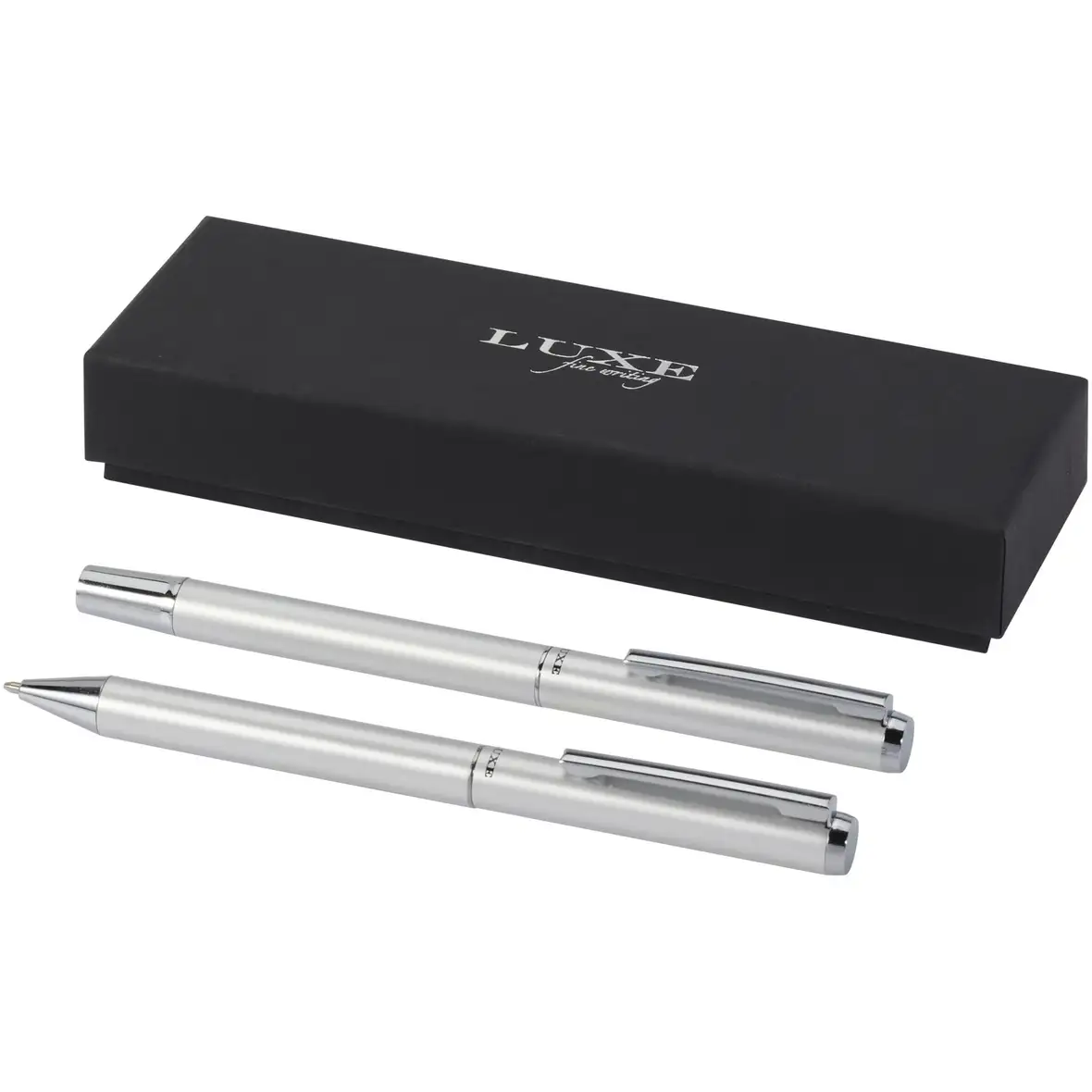 Set mit Kugelschreiber und Tintenroller aus recyceltem Aluminium (schwarze Mine) – Ansicht 1