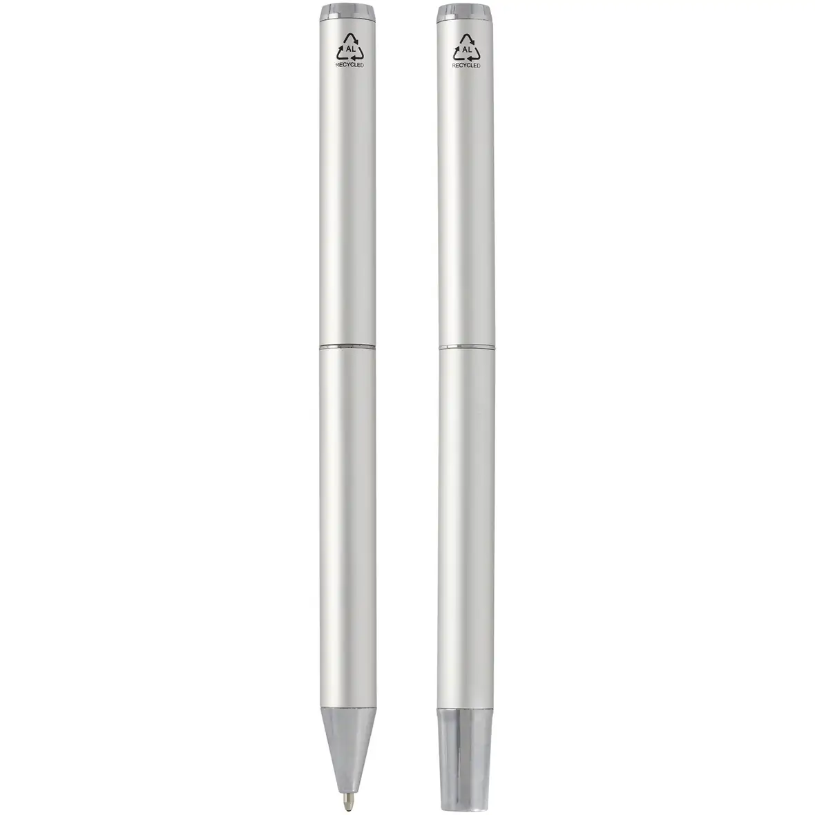 Set mit Kugelschreiber und Tintenroller aus recyceltem Aluminium (schwarze Mine) – Ansicht 3