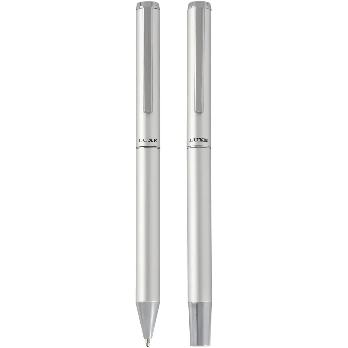 Set mit Kugelschreiber und Tintenroller aus recyceltem Aluminium (schwarze Mine) – Ansicht 2
