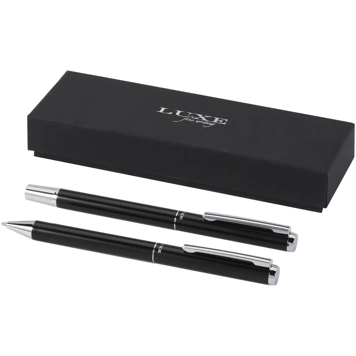 Set mit Kugelschreiber und Tintenroller aus recyceltem Aluminium (schwarze Mine) – Ansicht 5