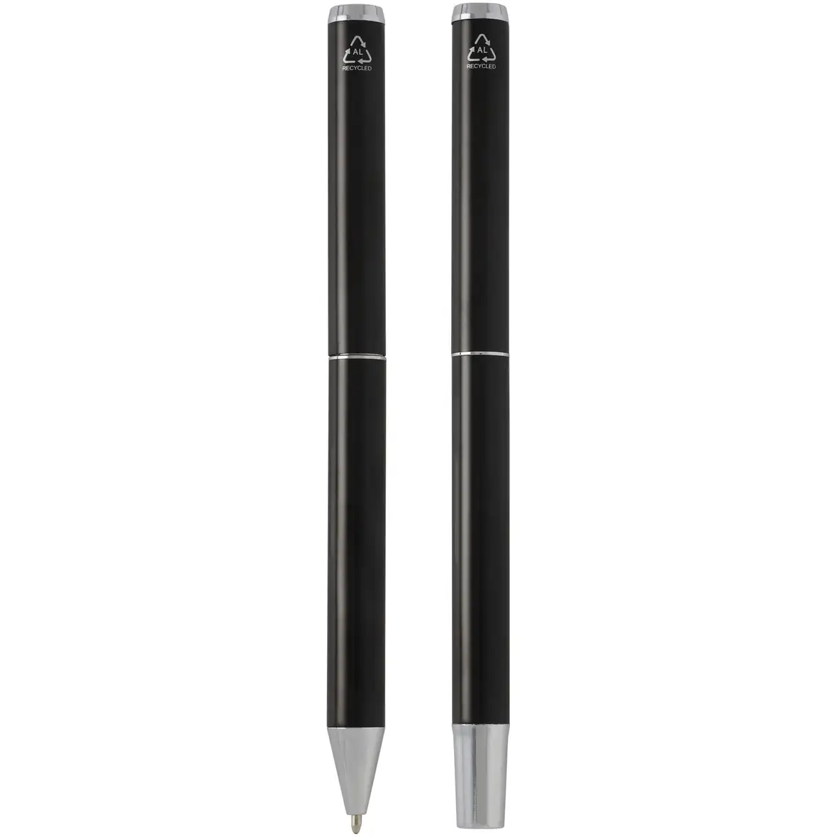 Set mit Kugelschreiber und Tintenroller aus recyceltem Aluminium (schwarze Mine) – Ansicht 7
