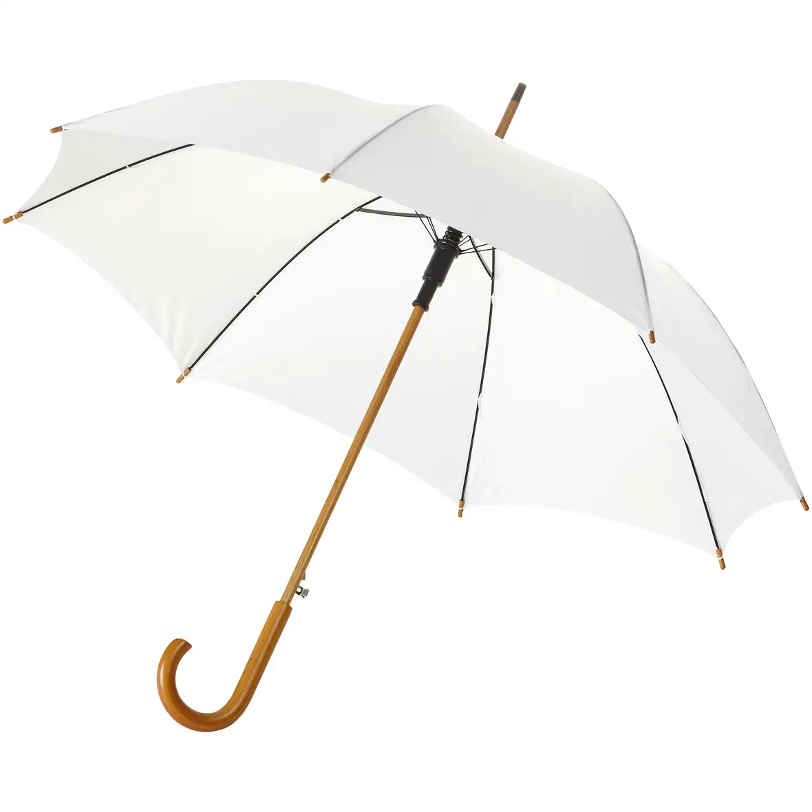 23" Automatikregenschirm mit Holzstange und -griff – Ansicht 1