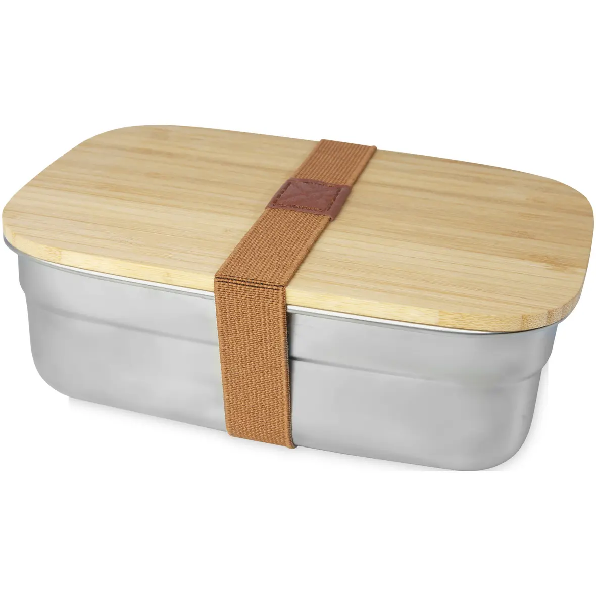 700 ml Lunchbox aus Edelstahl mit Bambusdeckel – Werbeartikel mit Logo bedrucken