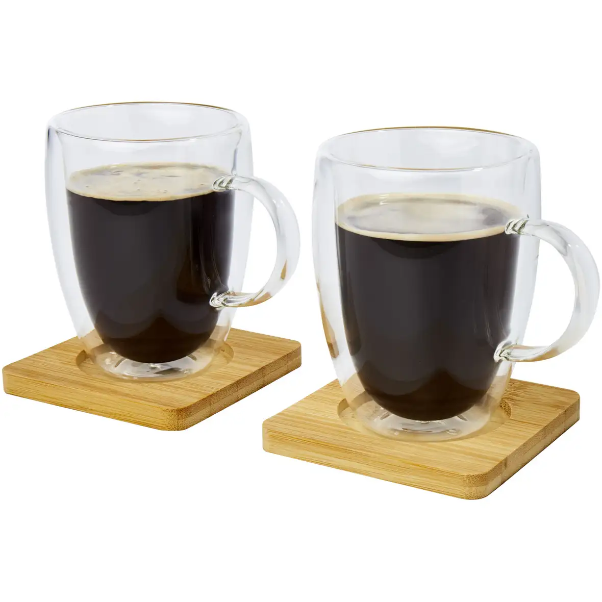 2-teiliger 350 ml doppelwandiger Glasbecher mit Bambusuntersetzer – Ansicht 3