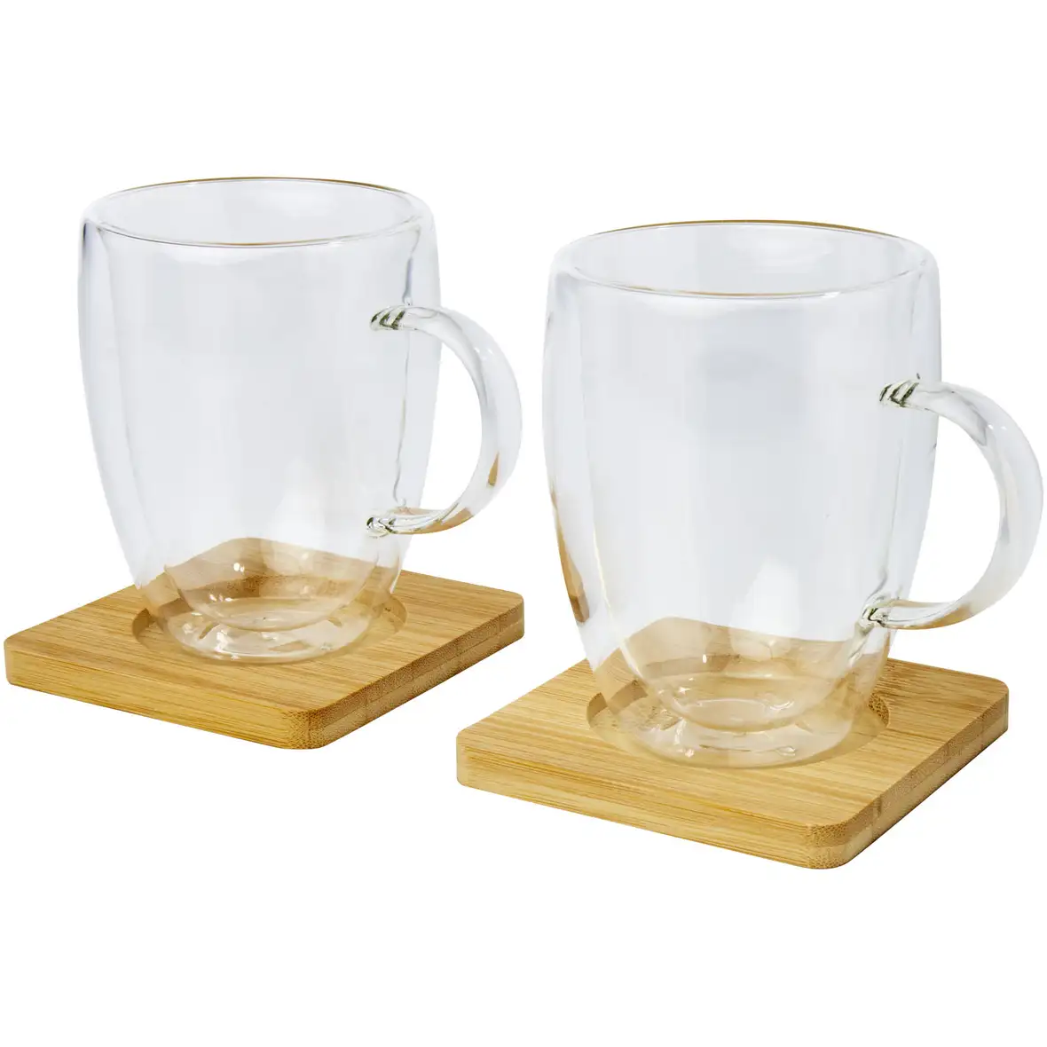 2-teiliger 350 ml doppelwandiger Glasbecher mit Bambusuntersetzer – Ansicht 5