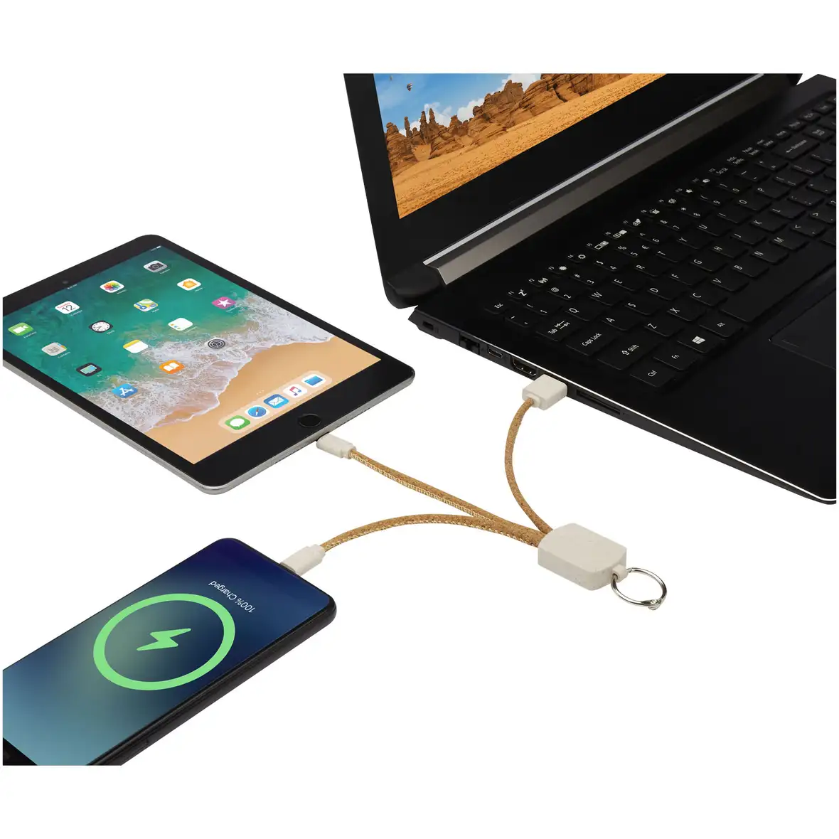 Weizenstroh und Kork 3-in-1 Ladekabel – Ansicht 5