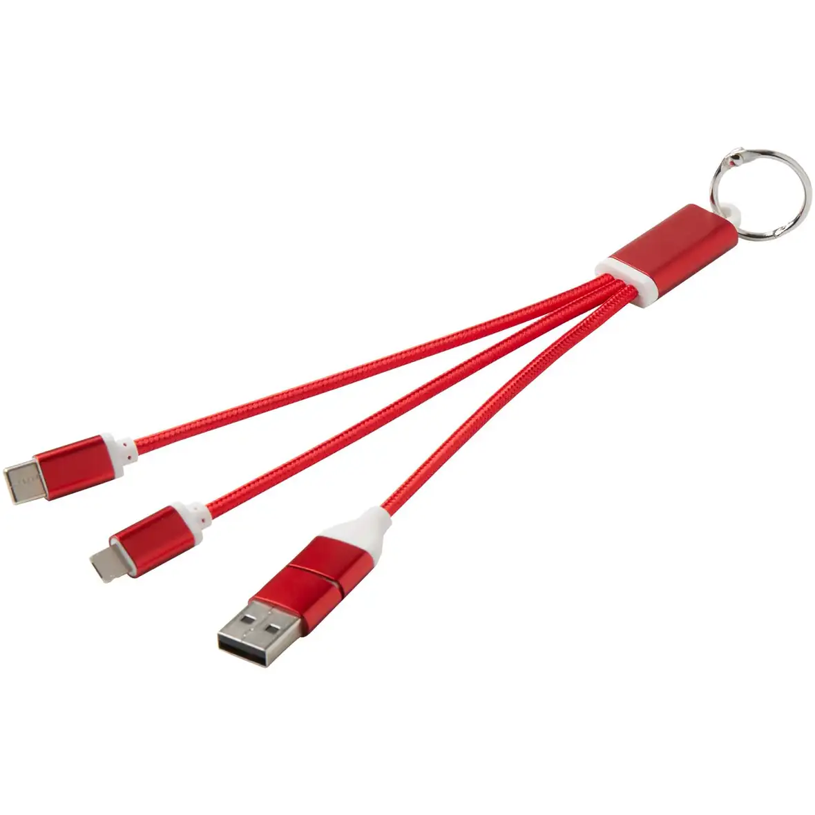 4-in-1 Ladekabel aus recyceltem Aluminium mit Schlüsselanhänger – Ansicht 1