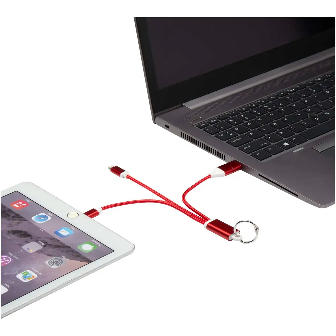 4-in-1 Ladekabel aus recyceltem Aluminium mit Schlüsselanhänger – Ansicht 3
