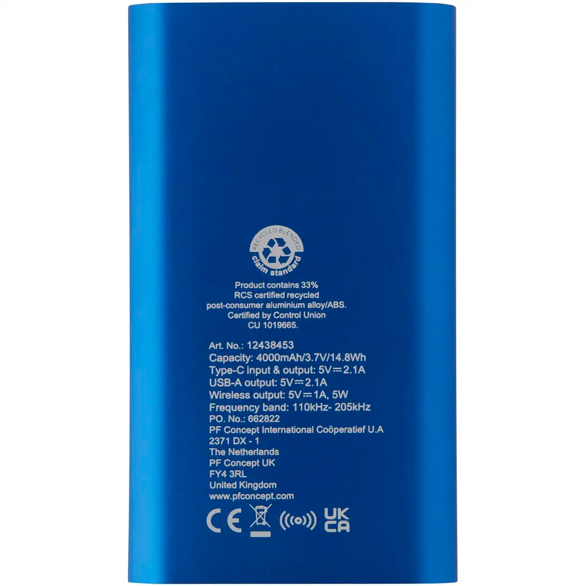 4000 mAh Typ-C kabellose Powerbank aus recyceltem Aluminium – Ansicht 3