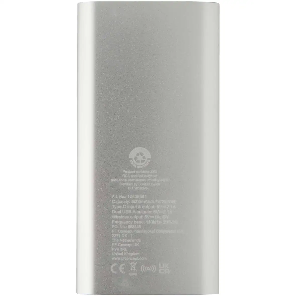 8000 mAh Typ-C kabellose Powerbank aus recyceltem Aluminium – Ansicht 15