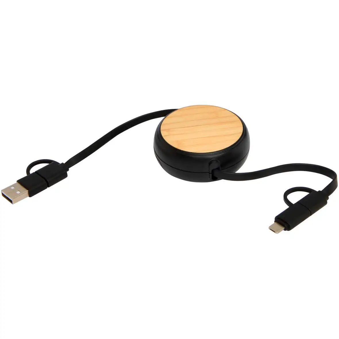 100cm 5-in-1 Kabel aus recyceltem Kunststoff, einziehbar, für Datenübertragung und 45W Schnellladung mit Bambusdetail – Ansicht 10