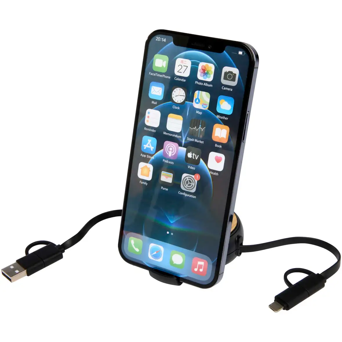 100cm 5-in-1 Kabel aus recyceltem Kunststoff, einziehbar, für Datenübertragung und 45W Schnellladung mit Bambusdetail – Ansicht 11