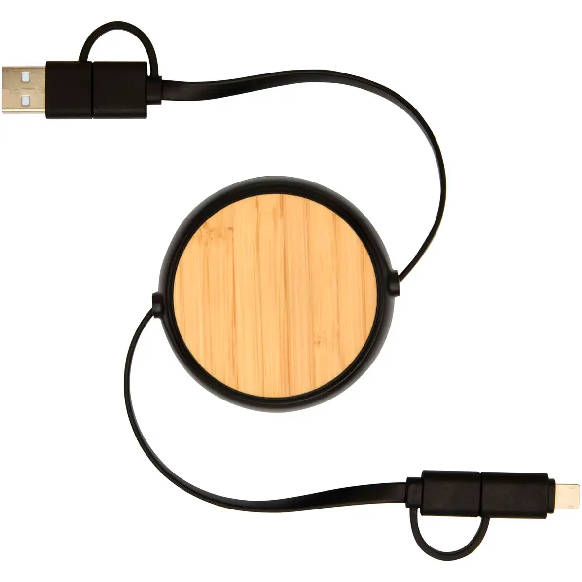 100cm 5-in-1 Kabel aus recyceltem Kunststoff, einziehbar, für Datenübertragung und 45W Schnellladung mit Bambusdetail – Ansicht 8