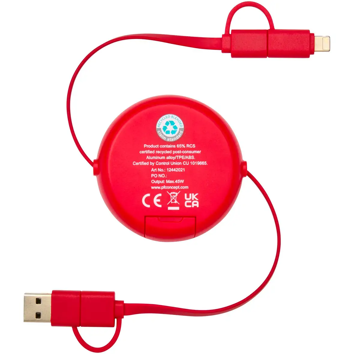 100 cm 5-in-1 Kabel aus recyceltem Kunststoff und Aluminium, einziehbar, für Datenübertragung und 45W Schnellladung – Ansicht 3
