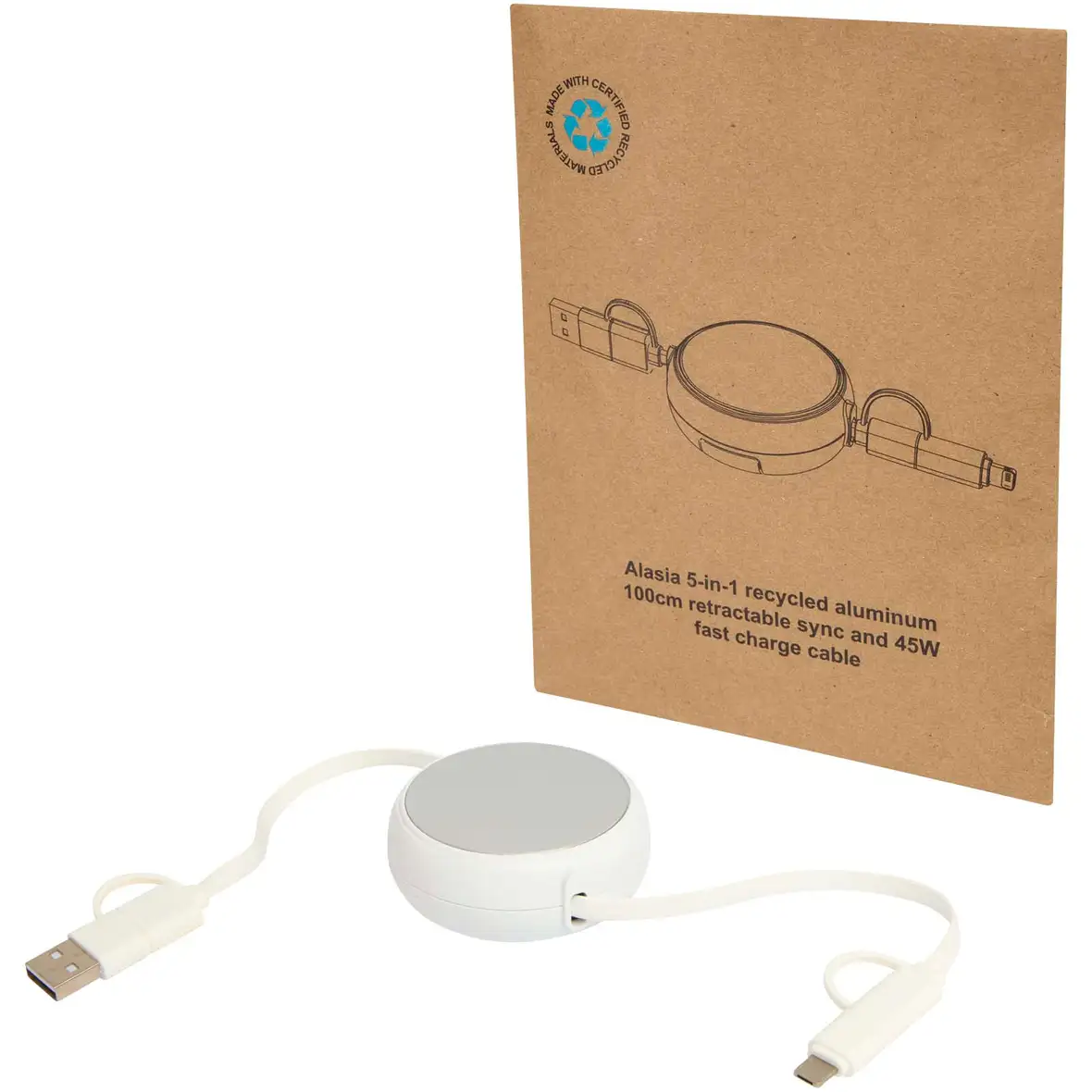 100 cm 5-in-1 Kabel aus recyceltem Kunststoff und Aluminium, einziehbar, für Datenübertragung und 45W Schnellladung – Ansicht 13
