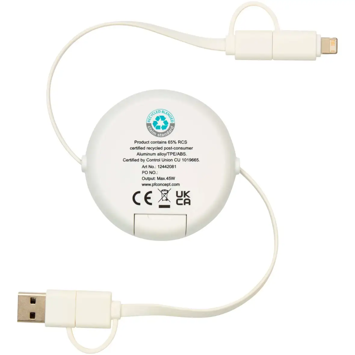 100 cm 5-in-1 Kabel aus recyceltem Kunststoff und Aluminium, einziehbar, für Datenübertragung und 45W Schnellladung – Ansicht 15
