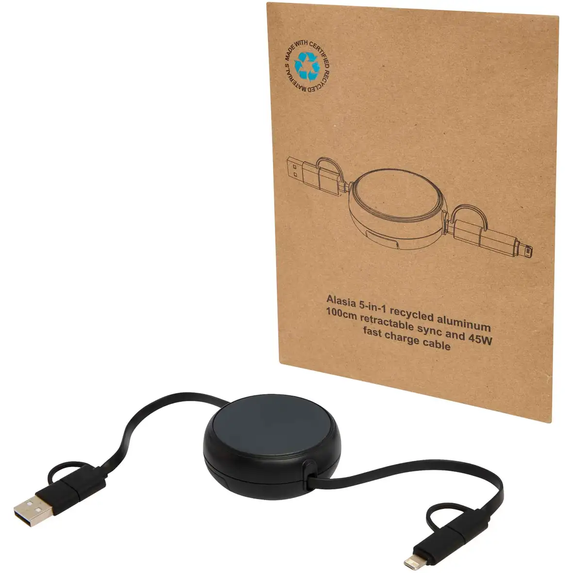 100 cm 5-in-1 Kabel aus recyceltem Kunststoff und Aluminium, einziehbar, für Datenübertragung und 45W Schnellladung – Ansicht 19