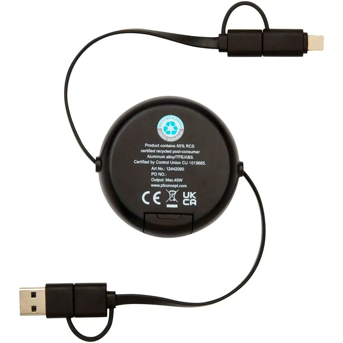 100 cm 5-in-1 Kabel aus recyceltem Kunststoff und Aluminium, einziehbar, für Datenübertragung und 45W Schnellladung – Ansicht 21