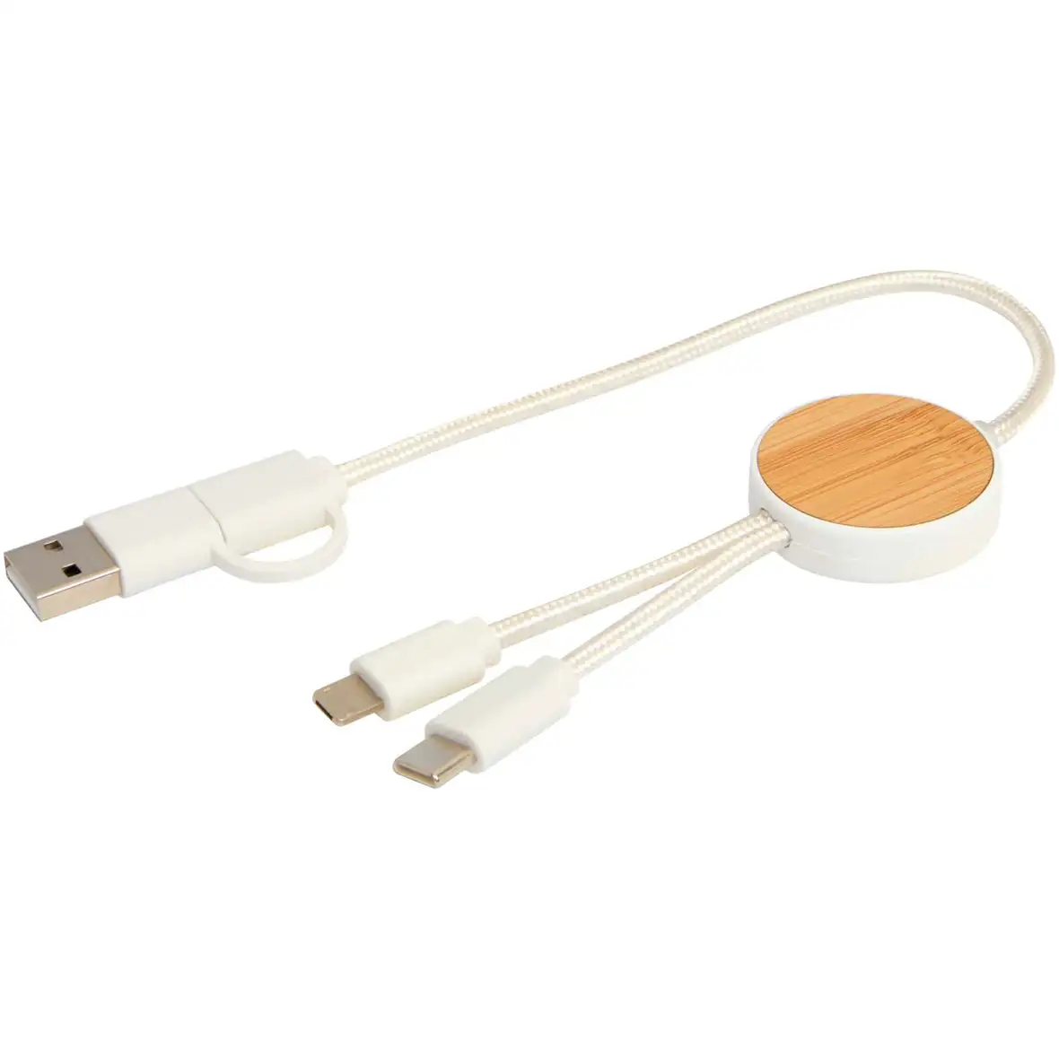 30 cm 5-in-1 Kabel aus recyceltem Kunststoff für Datenübertragung und 27W Schnellladung mit Bambusdetails – Ansicht 4