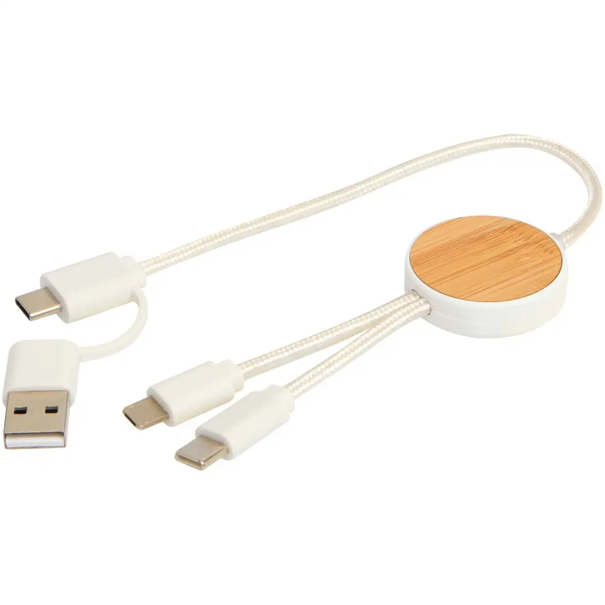 30 cm 5-in-1 Kabel aus recyceltem Kunststoff für Datenübertragung und 27W Schnellladung mit Bambusdetails – Ansicht 5