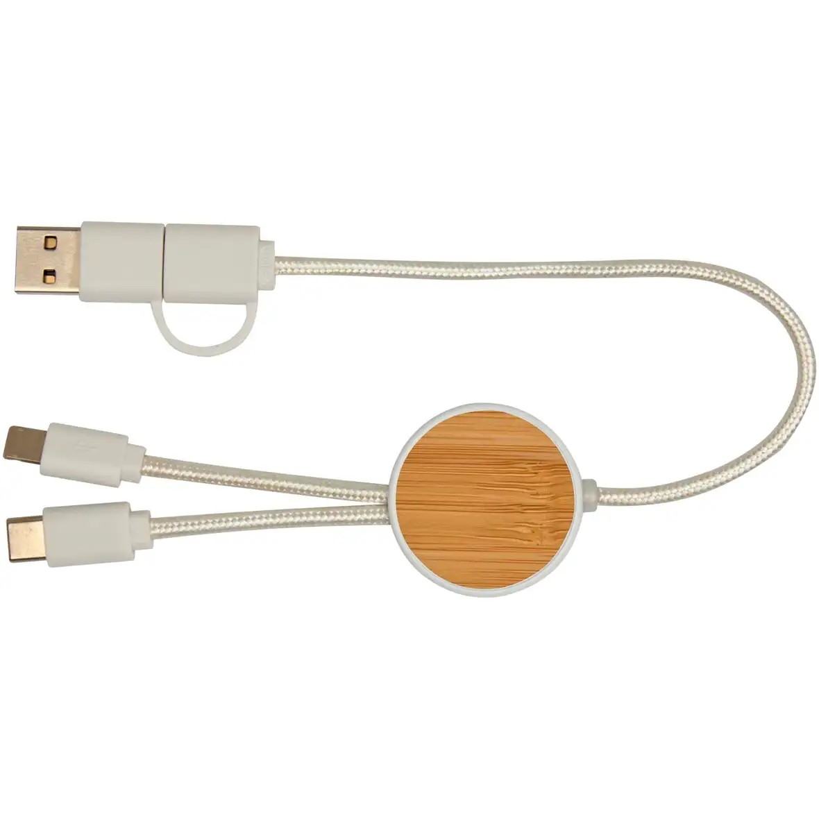 30 cm 5-in-1 Kabel aus recyceltem Kunststoff für Datenübertragung und 27W Schnellladung mit Bambusdetails – Ansicht 2