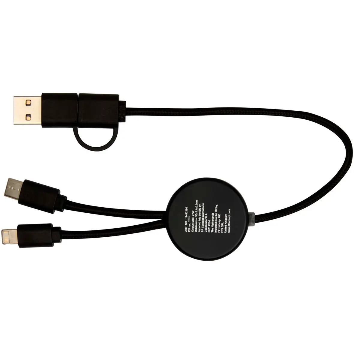 30 cm 5-in-1 Kabel aus recyceltem Kunststoff für Datenübertragung und 27W Schnellladung mit Bambusdetails – Ansicht 9