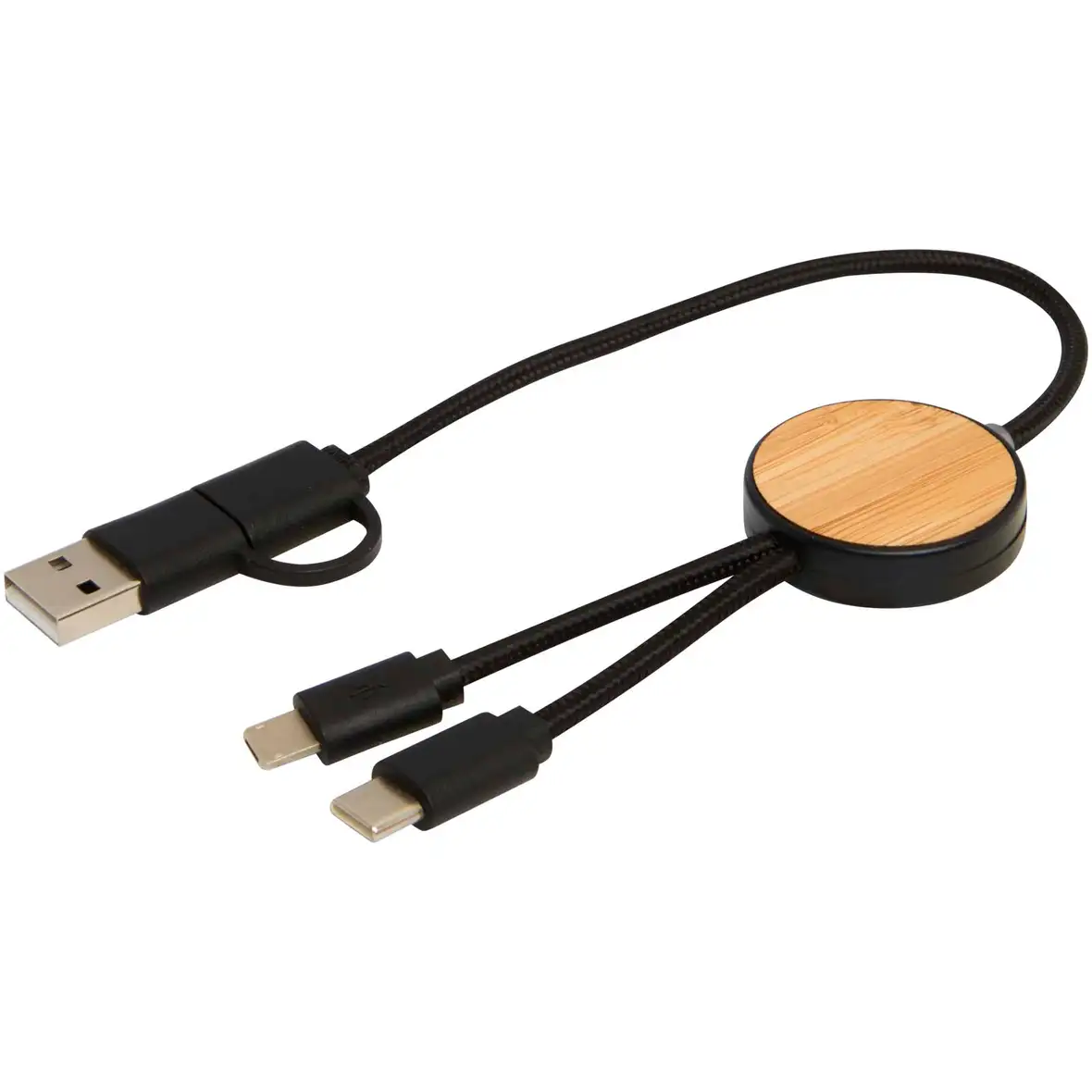 30 cm 5-in-1 Kabel aus recyceltem Kunststoff für Datenübertragung und 27W Schnellladung mit Bambusdetails – Ansicht 10