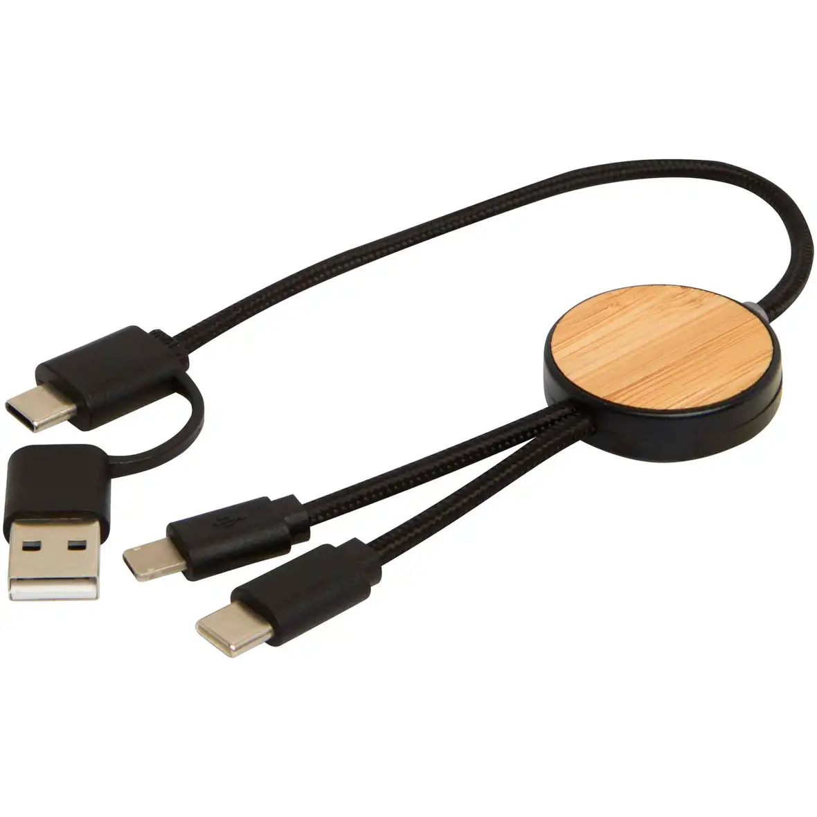 30 cm 5-in-1 Kabel aus recyceltem Kunststoff für Datenübertragung und 27W Schnellladung mit Bambusdetails – Ansicht 11
