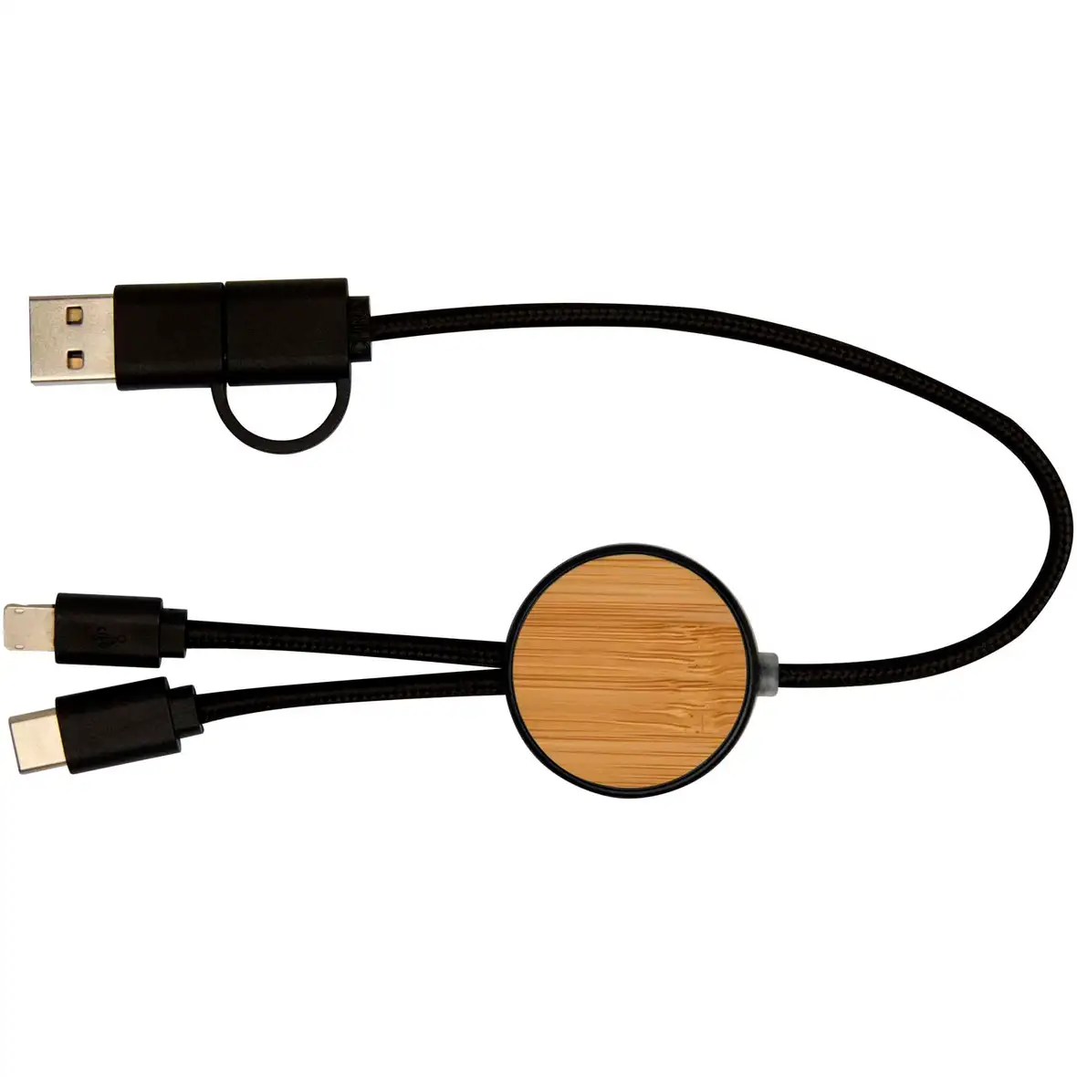 30 cm 5-in-1 Kabel aus recyceltem Kunststoff für Datenübertragung und 27W Schnellladung mit Bambusdetails – Ansicht 8