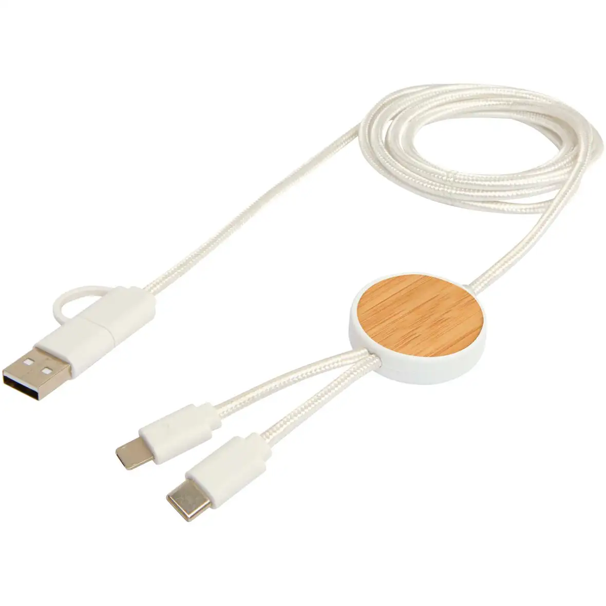 150 cm 5-in-1 Kabel aus recyceltem Kunststoff für Datenübertragung und 27W Schnellladung mit Bambusdetails – Ansicht 4