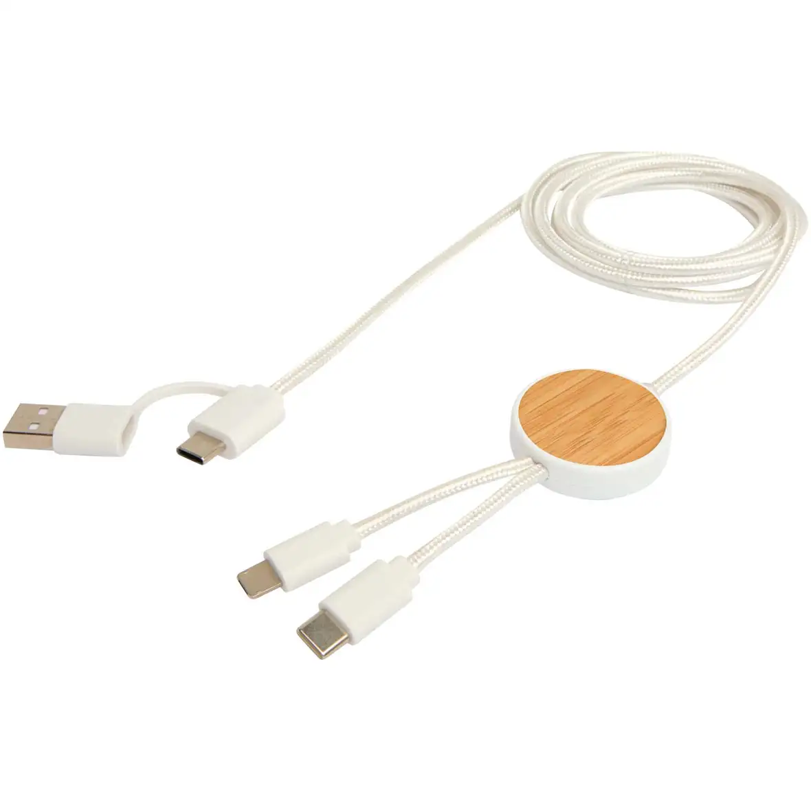 150 cm 5-in-1 Kabel aus recyceltem Kunststoff für Datenübertragung und 27W Schnellladung mit Bambusdetails – Ansicht 5