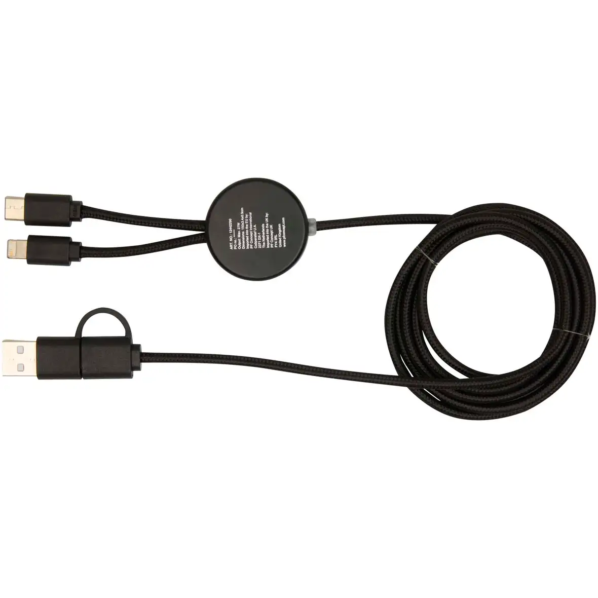 150 cm 5-in-1 Kabel aus recyceltem Kunststoff für Datenübertragung und 27W Schnellladung mit Bambusdetails – Ansicht 9