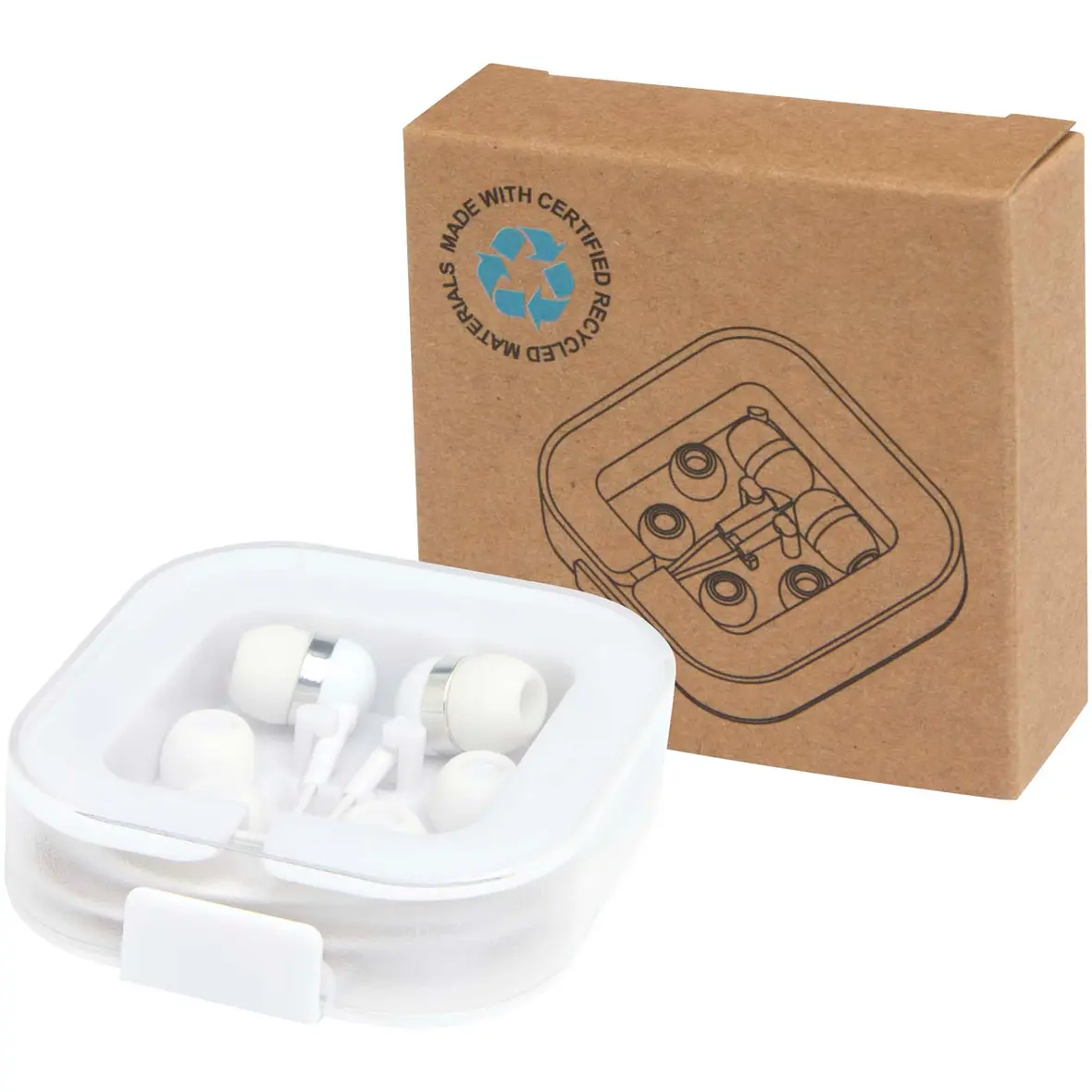 Kabelgebundenes Headset Typ-C mit Aufbewahrungsbox aus recyceltem Kunststoff – Werbeartikel mit Logo bedrucken