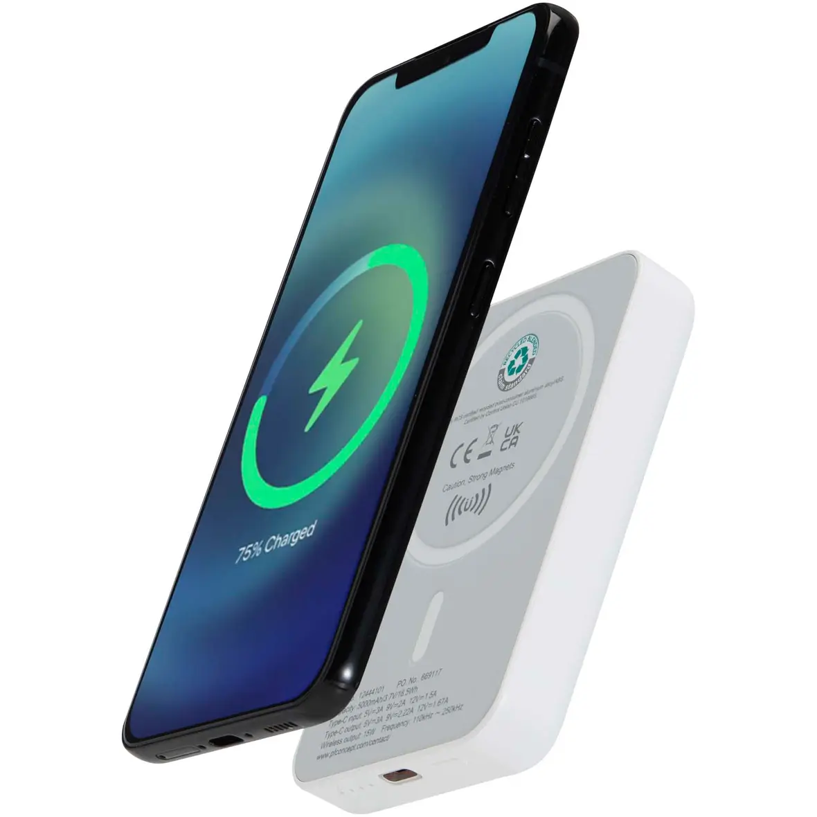 15 W 5.000 mAh magnetische kabellose Powerbank mit 20 W PD aus recyceltem Kunststoff