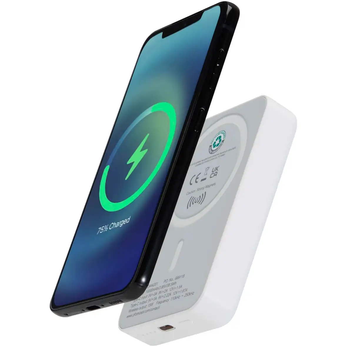 15 W 10.000 mAh magnetische kabellose Powerbank mit 20 W PD aus recyceltem Kunststoff – Ansicht 1