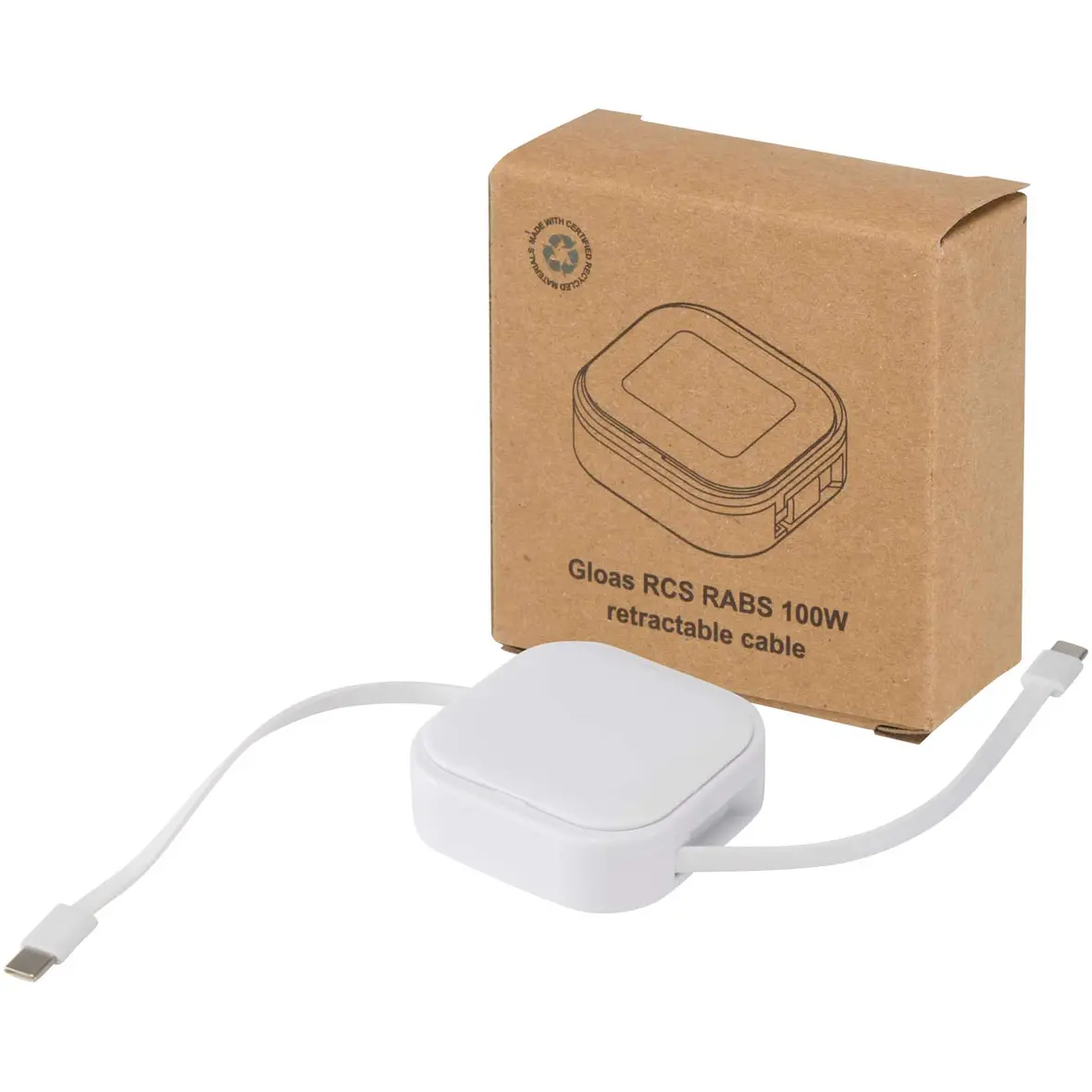 Aufrollbares 5 in 1 Kabel aus Recyclingmaterial mit Datensynchronisierung und 100 W Schnellladefunktion – Werbeartikel mit Logo bedrucken