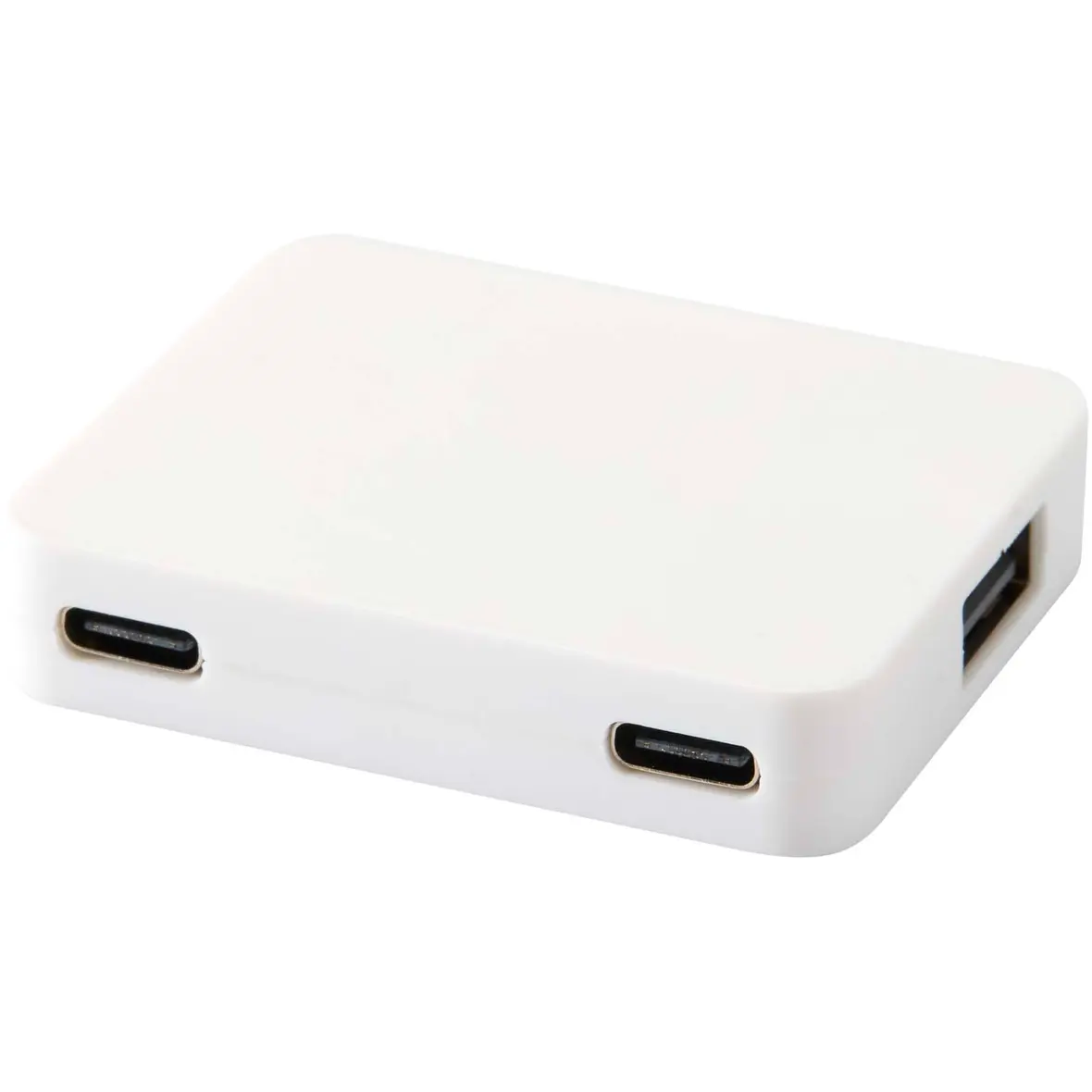 4 Port USB Hub mit USB-A- und Typ-C-Ausgang und zwei Eingängen aus recyceltem Kunststoff – Werbeartikel mit Logo bedrucken