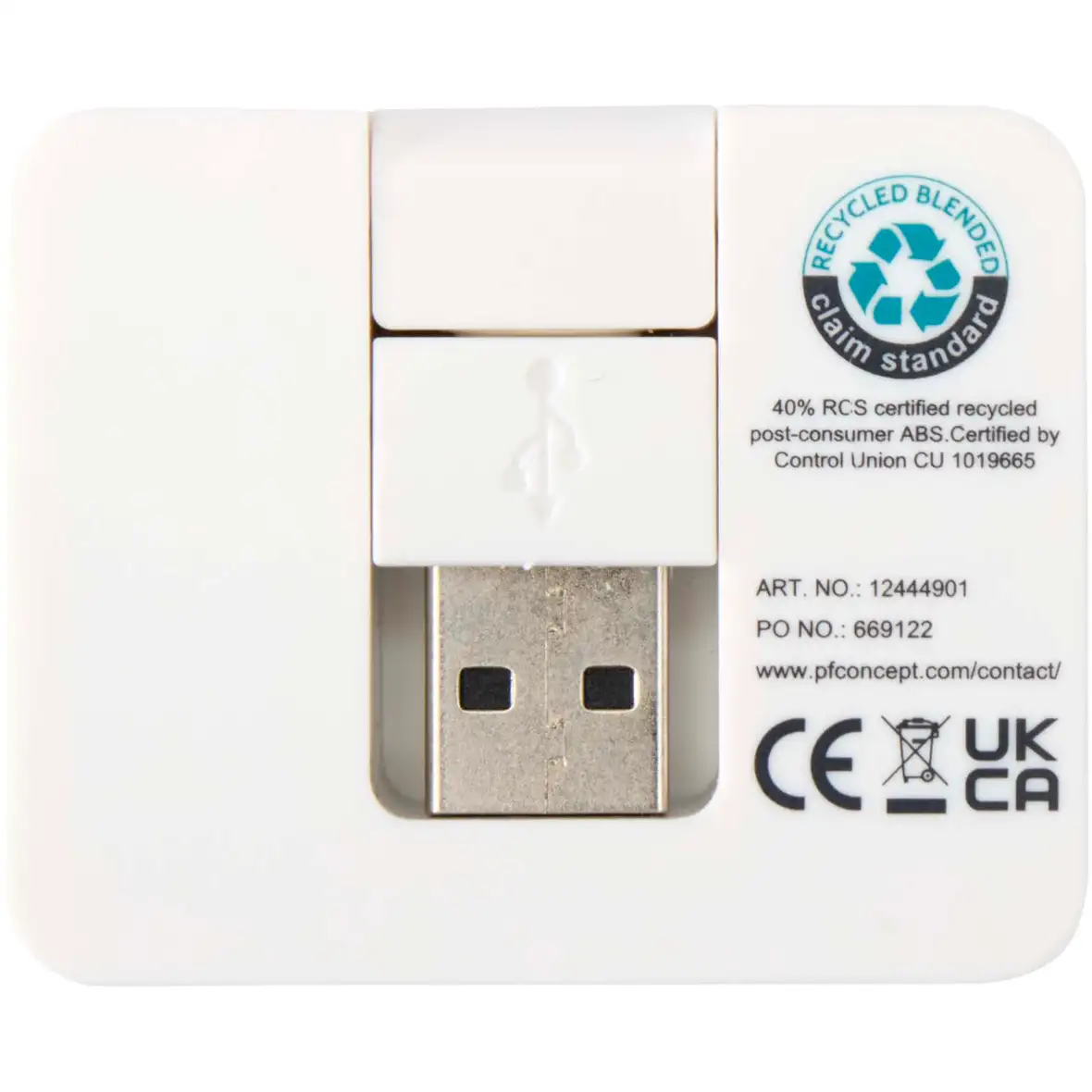 4 Port USB Hub mit USB-A- und Typ-C-Ausgang und zwei Eingängen aus recyceltem Kunststoff – Ansicht 3